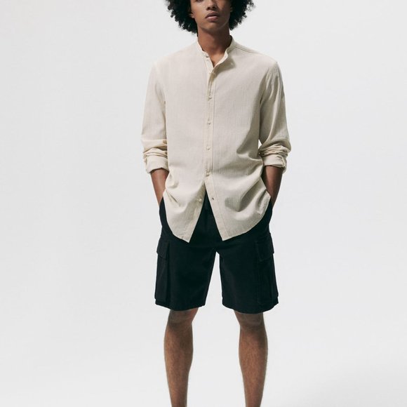 Zara | Shirts | Zara Man Cream Camo Dress Shirt Roll Up Sleeves | Poshmark